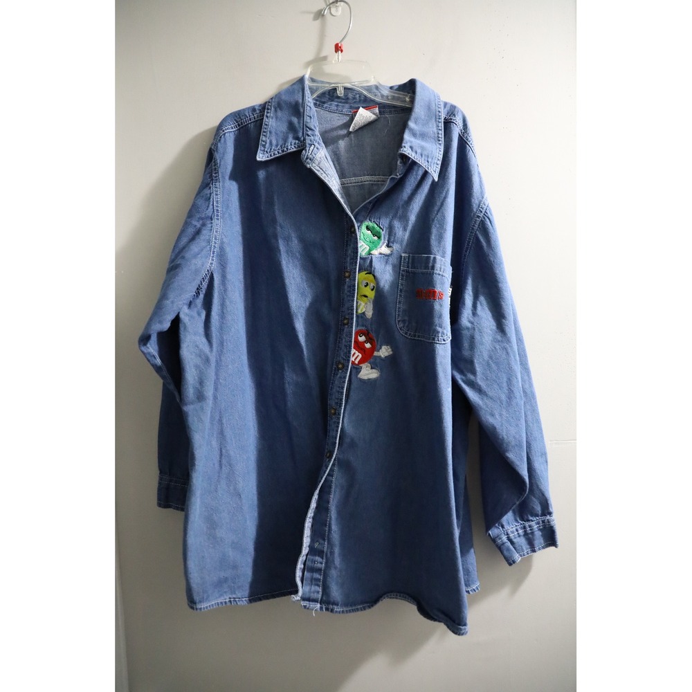 Vintage M&M's‎ Brand Denim Button Down Shirt Plus Size 26W 28W Blue Embroidered